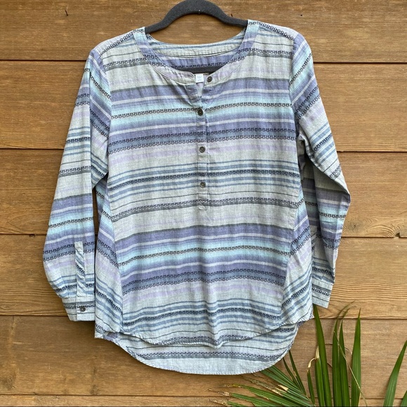 J. JILL Heathered Aztec Striped Long Sleeve Popover Tunic Button Down - Picture 4 of 9